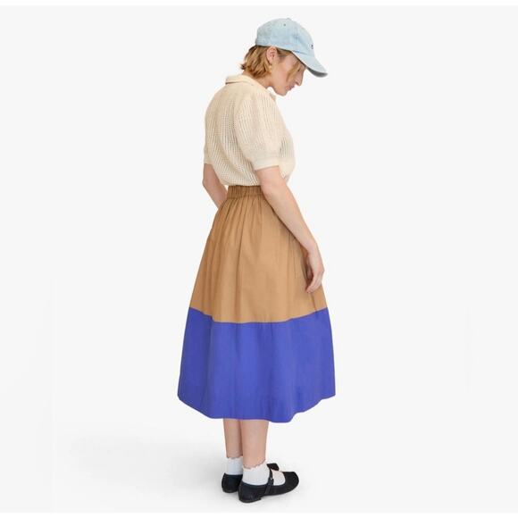 Clare V Tan Khaki and Cobalt Genevieve Skirt Midi Skirt NWT Size Small - Picture 2 of 12